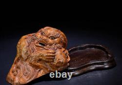 Chinese Natural HuangHuaLi Hand-carved Auspicious beast Incense Burners 3978