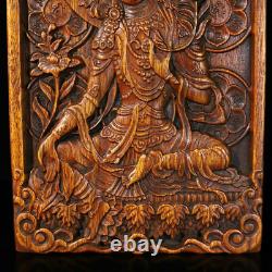 Chinese Natural Rosewood Handmade Carved Green Tara Buddha Deco Art 26957