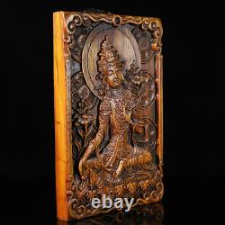 Chinese Natural Rosewood Handmade Carved Green Tara Buddha Deco Art 26957