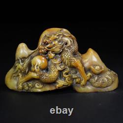 Chinese Natural Shoushan Stone Handcarved Exquisite Dragon Statue Seal 15677