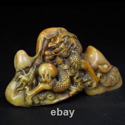 Chinese Natural Shoushan Stone Handcarved Exquisite Dragon Statue Seal 15677