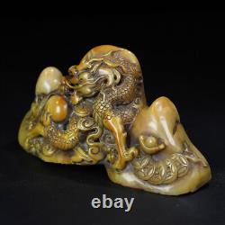 Chinese Natural Shoushan Stone Handcarved Exquisite Dragon Statue Seal 15677