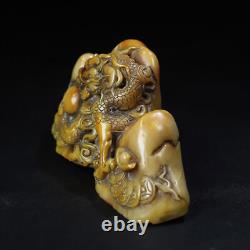 Chinese Natural Shoushan Stone Handcarved Exquisite Dragon Statue Seal 15677