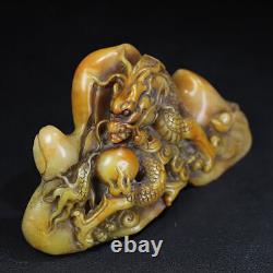 Chinese Natural Shoushan Stone Handcarved Exquisite Dragon Statue Seal 15677