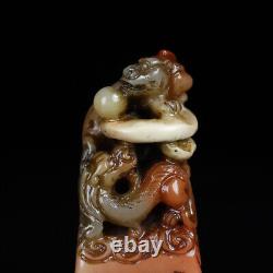 Chinese Natural Shoushan Stone Handcarved Exquisite Dragon Statue Seal 19539