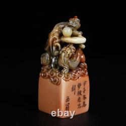 Chinese Natural Shoushan Stone Handcarved Exquisite Dragon Statue Seal 19539