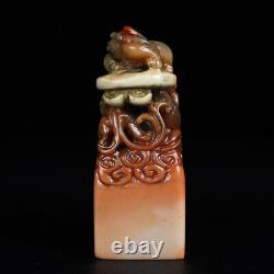 Chinese Natural Shoushan Stone Handcarved Exquisite Dragon Statue Seal 19539