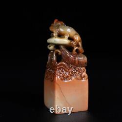 Chinese Natural Shoushan Stone Handcarved Exquisite Dragon Statue Seal 19539