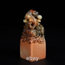 Chinese Natural Shoushan Stone Handcarved Exquisite Dragon Statue Seal 19539