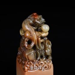 Chinese Natural Shoushan Stone Handcarved Exquisite Dragon Statue Seal 19539