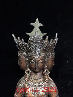 Chinese Old antiques Tibet Buddhism Pure copper Four sided Guanyin Tara Buddha