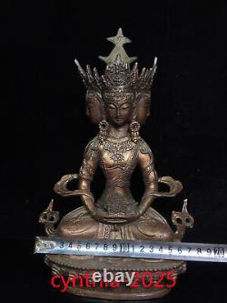 Chinese Old antiques Tibet Buddhism Pure copper Four sided Guanyin Tara Buddha