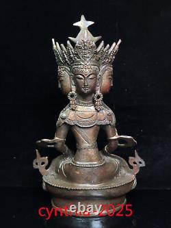 Chinese Old antiques Tibet Buddhism Pure copper Four sided Guanyin Tara Buddha