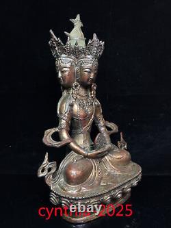 Chinese Old antiques Tibet Buddhism Pure copper Four sided Guanyin Tara Buddha