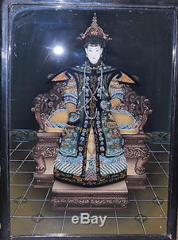 Chinese Pair of Reverse Glass Paintings Emperor & Empress Circa 1920s