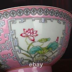 Chinese Pink Enamel Porcelain Qing Kangxi Flowers Design Bowl 5.90 inch