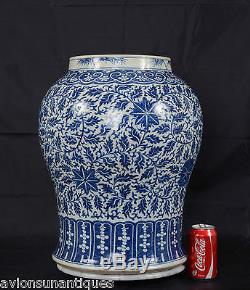 Chinese Porcelain Blue & White Glaze Lotus Vase Qing Dynasty 48cm Antique