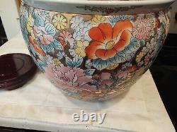 Chinese Porcelain Fish Bowl Planter 14.5 x 12 tall Floral Stand