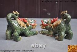 Chinese Pottery WuCai Ceramics Feng Shui Evil Door Guard Fu Foo Dog Lion A Pair
