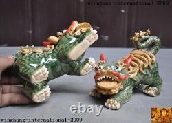 Chinese Pottery WuCai Ceramics Feng Shui Evil Door Guard Fu Foo Dog Lion A Pair
