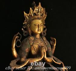 Chinese Purple Bronze 24K Gold Gilt Enamel Cloisonne 4 arms Guan yin Goddess