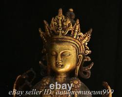 Chinese Purple Bronze 24K Gold Gilt Enamel Cloisonne 4 arms Guan yin Goddess