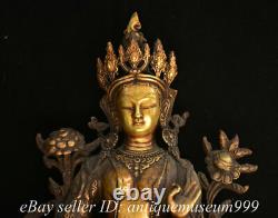 Chinese Purple Bronze 24K Gold Gilt Enamel Cloisonne Green Tara Goddess Statue