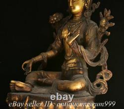 Chinese Purple Bronze 24K Gold Gilt Enamel Cloisonne Green Tara Goddess Statue