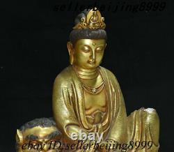 Chinese Purple Bronze Gold Sit Lion Beast Kwan-yin Guan Yin Boddhisattva Statue