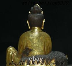 Chinese Purple Bronze Gold Sit Lion Beast Kwan-yin Guan Yin Boddhisattva Statue