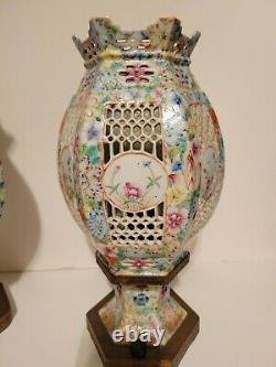 Chinese Qianlong19th century Famille Rose Porcelain Millefiori wedding lanterns