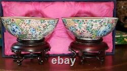 Chinese Qianlong Blue enamel mark Period Famille Rose Porcelain Millefiori Bowls