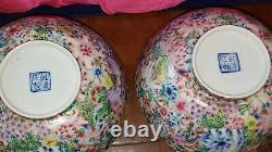 Chinese Qianlong Blue enamel mark Period Famille Rose Porcelain Millefiori Bowls