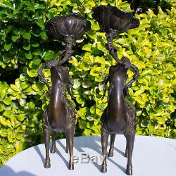 Chinese Qianlong Bronze Deer Candle Holders Candlesticks Figure Statue Censer