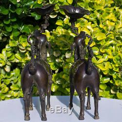 Chinese Qianlong Bronze Deer Candle Holders Candlesticks Figure Statue Censer