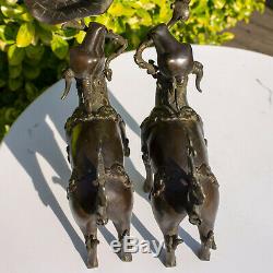 Chinese Qianlong Bronze Deer Candle Holders Candlesticks Figure Statue Censer
