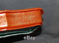 Chinese Qianlong Porcelain Coral Ground Gilt Decorated Turquoise Interior Tray