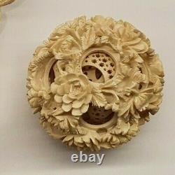 Chinese Qing Dynasty Antique Canton Ornate Carved Ball Puzzle With Stand C1880