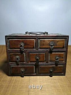 Chinese Qing Dynasty antique Yellow Boxwood wood Jewelry box Storage Box EVO