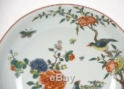 Chinese Qing Kangxi Mk Wucai Famille Verte Flower & Bird Porcelain Plate