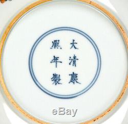 Chinese Qing Kangxi Mk Wucai Famille Verte Flower & Bird Porcelain Plate