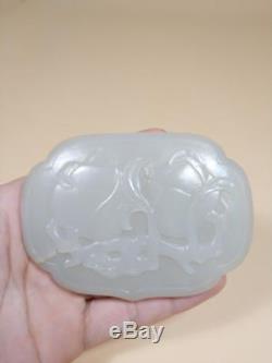 Chinese Qing White Jade Peaches Plaque