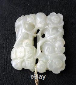 Chinese Qing deeply carved Heitan jade -scratches glass- pendant & tassel