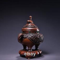 Chinese Rare collection Old Copper Handmade Elephant Incense Burner 31317