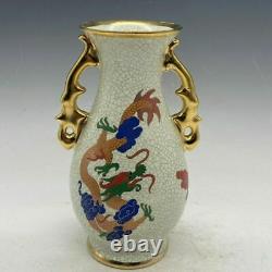 Chinese Ru Kiln porcelain HandPainted Exquisite Pattern Binaural Vase 2833