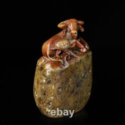 Chinese Shoushan Stone Hand-carved Exquisite Cattle&Tortoise Seal 9825