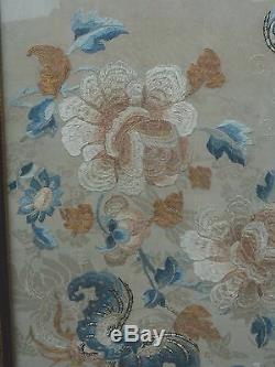 Chinese Silk Embroidery Bats Fruit Flowers Antique Qing Dynasty 19th Century
