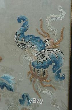 Chinese Silk Embroidery Bats Fruit Flowers Antique Qing Dynasty 19th Century