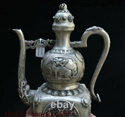 Chinese Silver Dragon Head Loong Kylin Beast Gourd Wine Pot Flagon Teapot Stoup