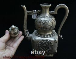 Chinese Silver Dragon Head Loong Kylin Beast Gourd Wine Pot Flagon Teapot Stoup